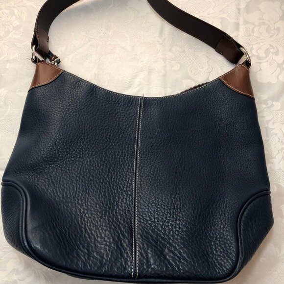 Dooney & Bourke Navy Blue Pebbled Leather Round Logo Zipper Hobo Shoulder Bag - Picture 5 of 12